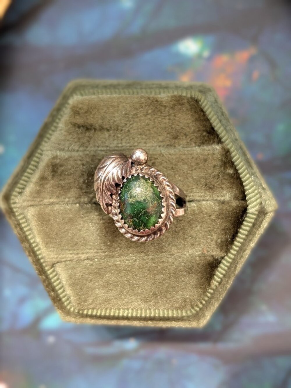 Vintage signed B Begay Navajo designed Green Turquoise silver ring size 4
